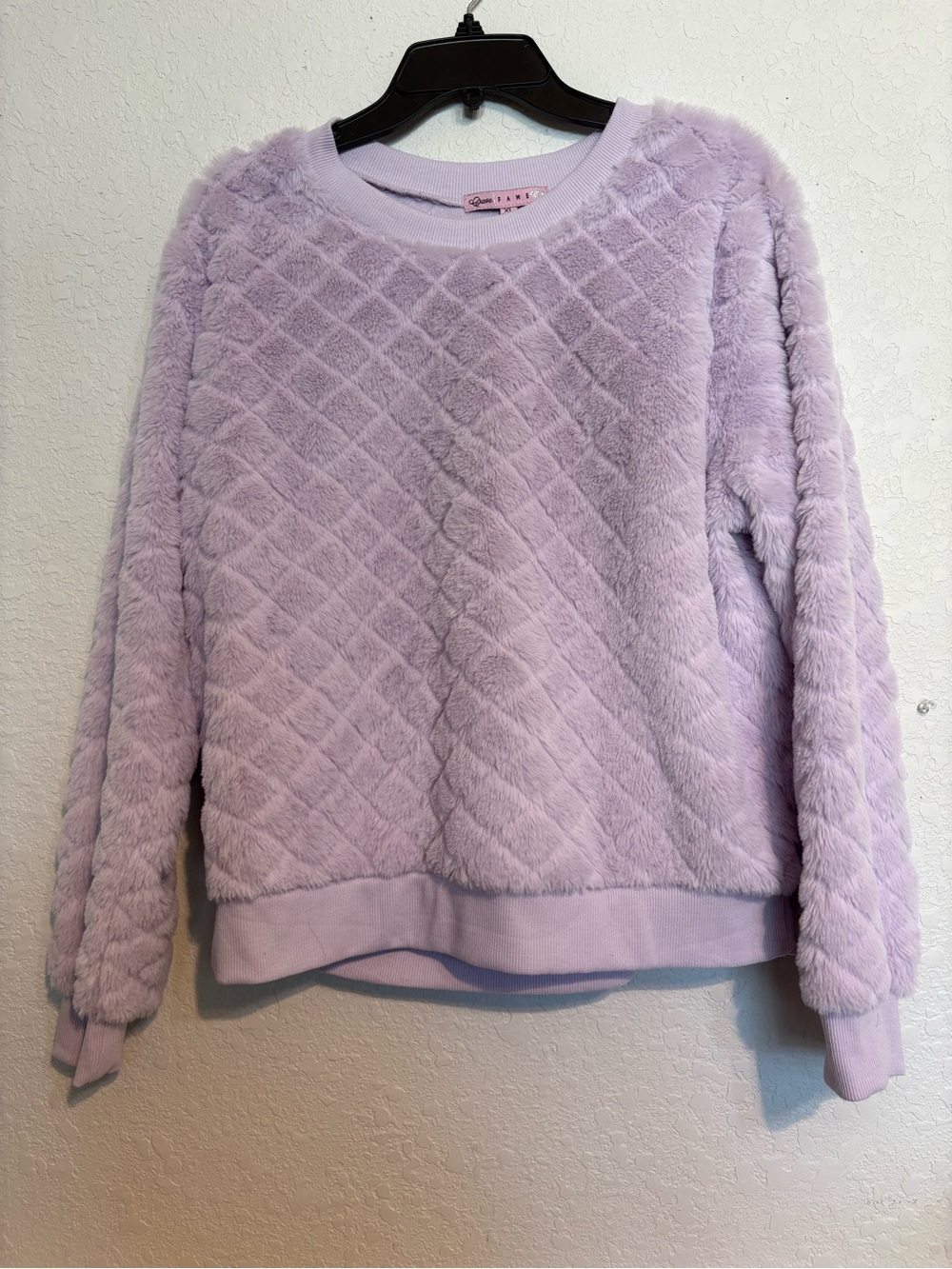 Crave Fame Lavender Plush Diamond Quilted Crewneck Sweater